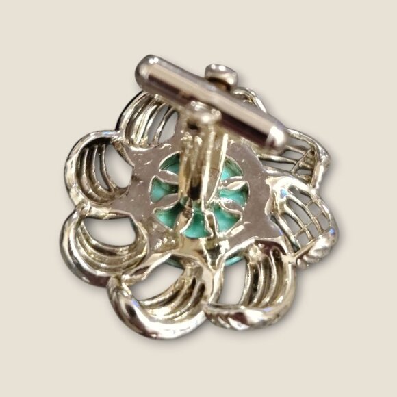Vintage Estate  Turquoise Colored & Silver-Tone Flower Cufflinks - Picture 4 of 6